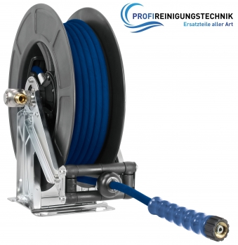 Automatik Hochdruckschlauchaufroller Trommel schwarz mit HD-Schlauch blau 2SC