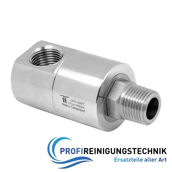 Drehgelenk Mosmatic DGE 90° Gehäuse Messing vernickelt. 1-fach kugelgelagert. Max. 275 bar