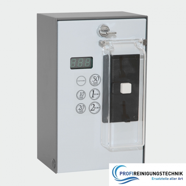 Münzautomat EMS-82  24V - 50 Hz  Gehäuse Edelstahl pulverbeschichtet mit Spritzschutzklappe Münzeinwurf programmierbar